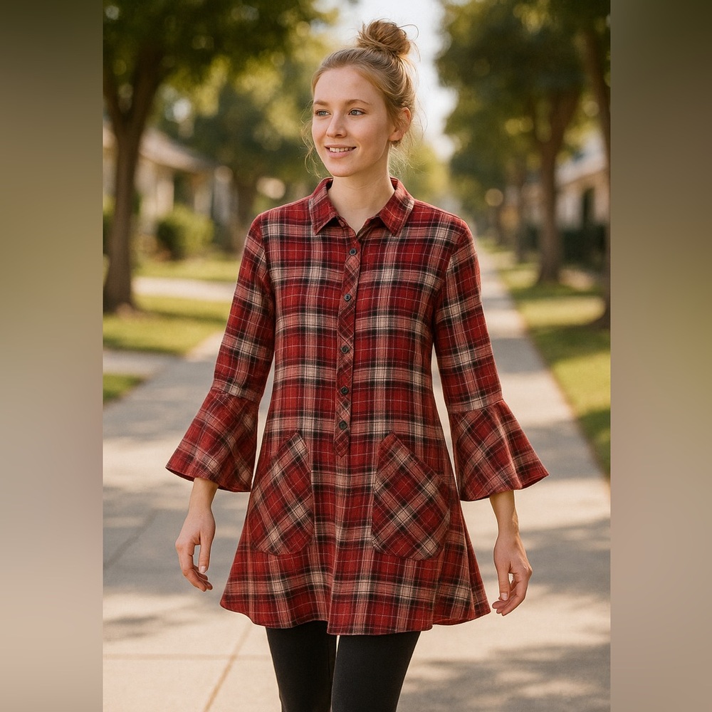 Laundry By Shelli Segal, Size M, Red and Black Plaid Tunic